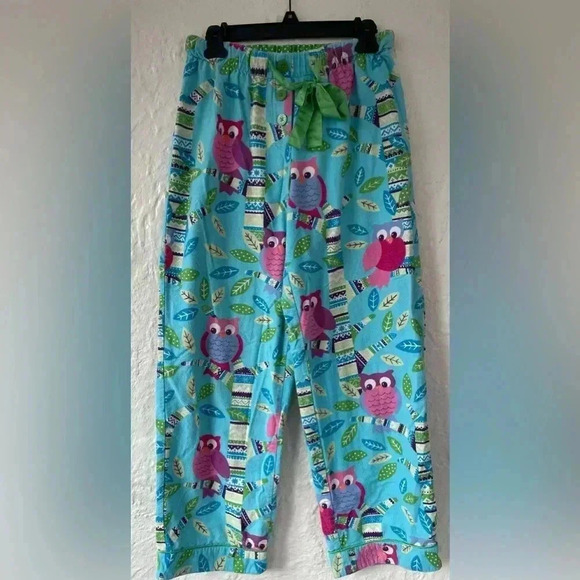 Nick & Nora Pajama Pants Fair Isle Blue Flannel Owl Print Bottoms ; size M - Picture 1 of 4